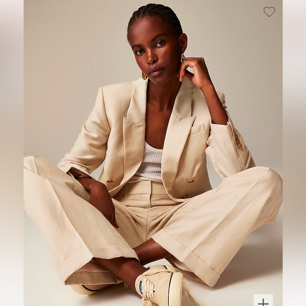 Jcrew Double-breasted blazer & cuffed wide leg pants, herringbone, NWT, size 14 - Picture 2 of 13